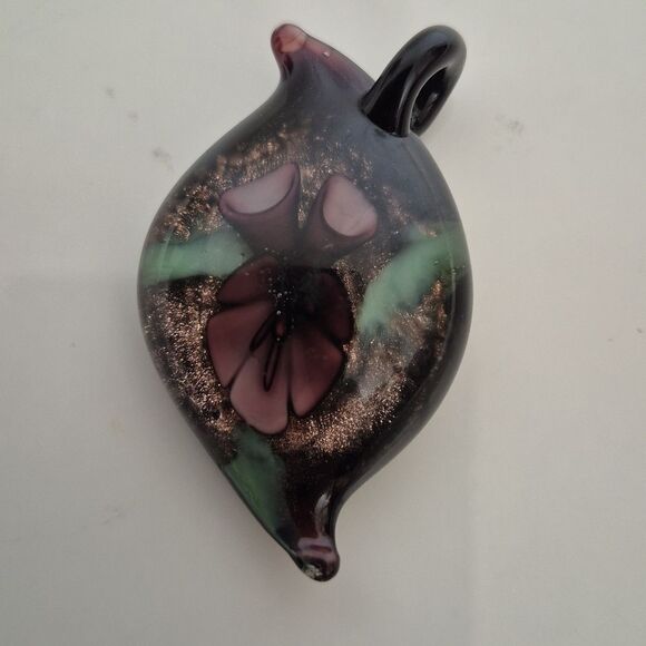 Murano Black and Purple Glass Pendant Necklace - Picture 12 of 16